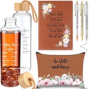Christian Gifts Set Women Bible Verse Glass Bottle Notebook Pens Makeup Bag